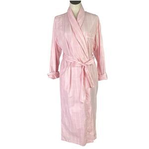 Talbots Robe Women S Pink White Plaid Cotton Belted Long Sleeves Pockets